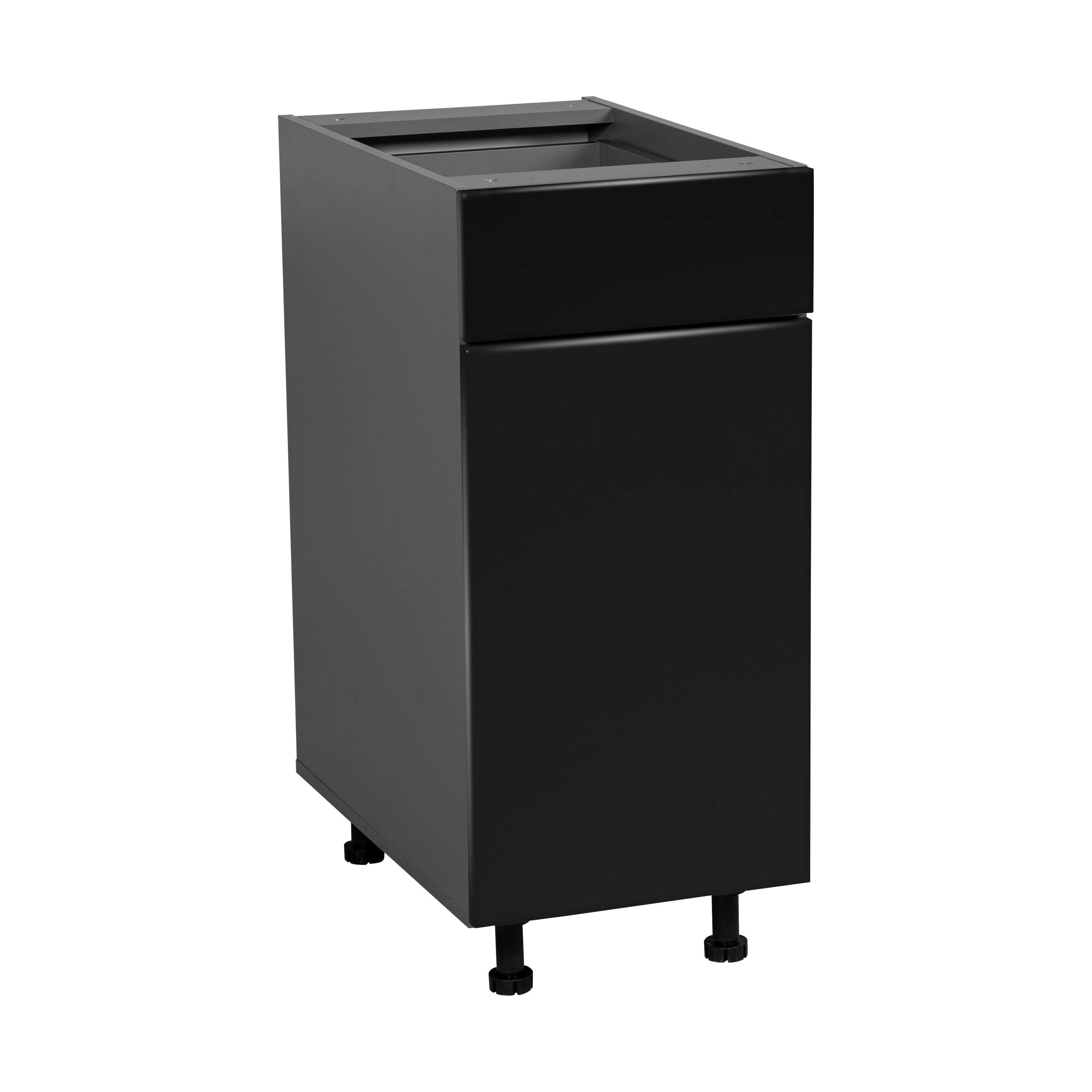 12" Black Matte Base Cabinet with Single Door and Drawer