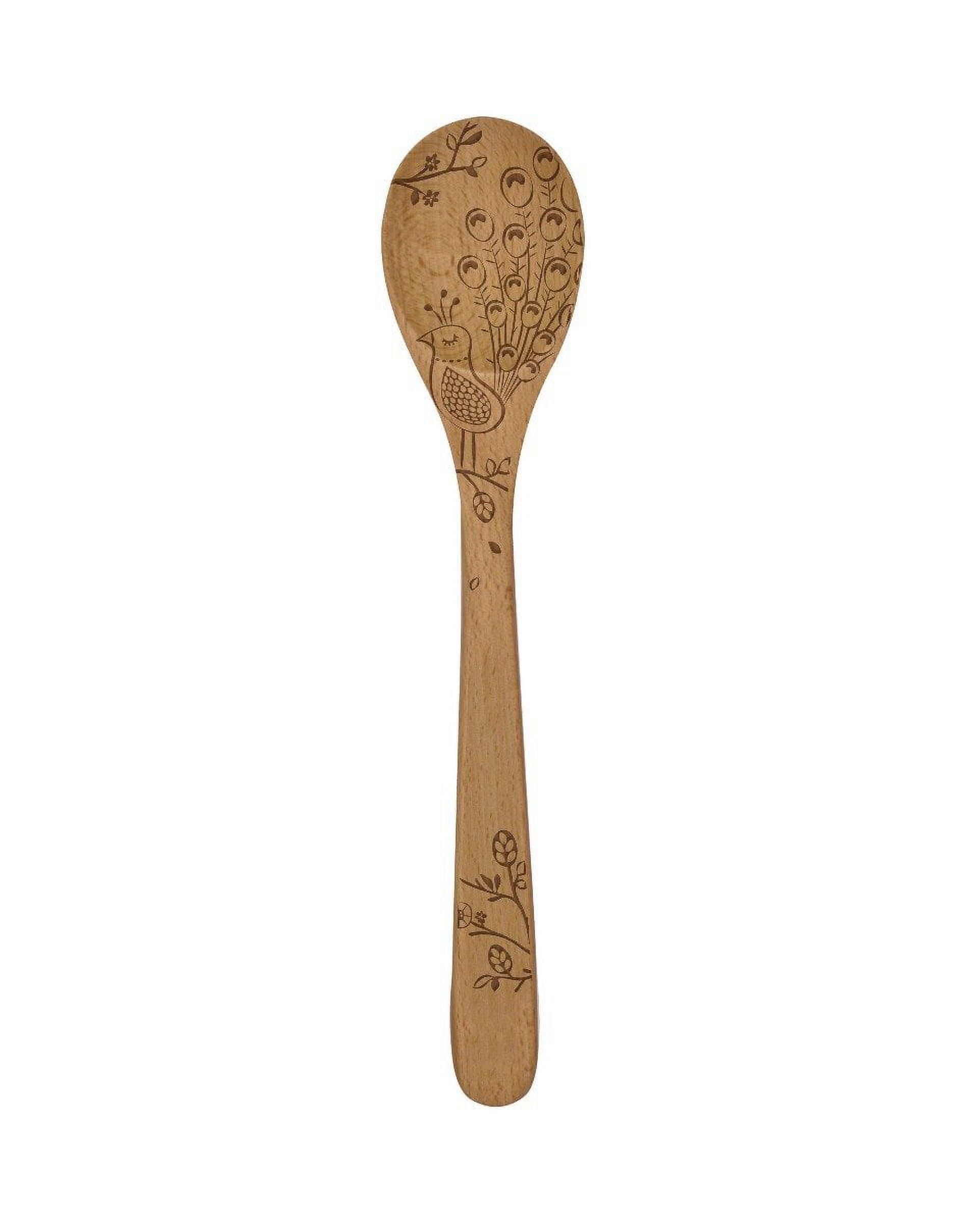 12" Beechwood Mixing Spoon with Peacock Design