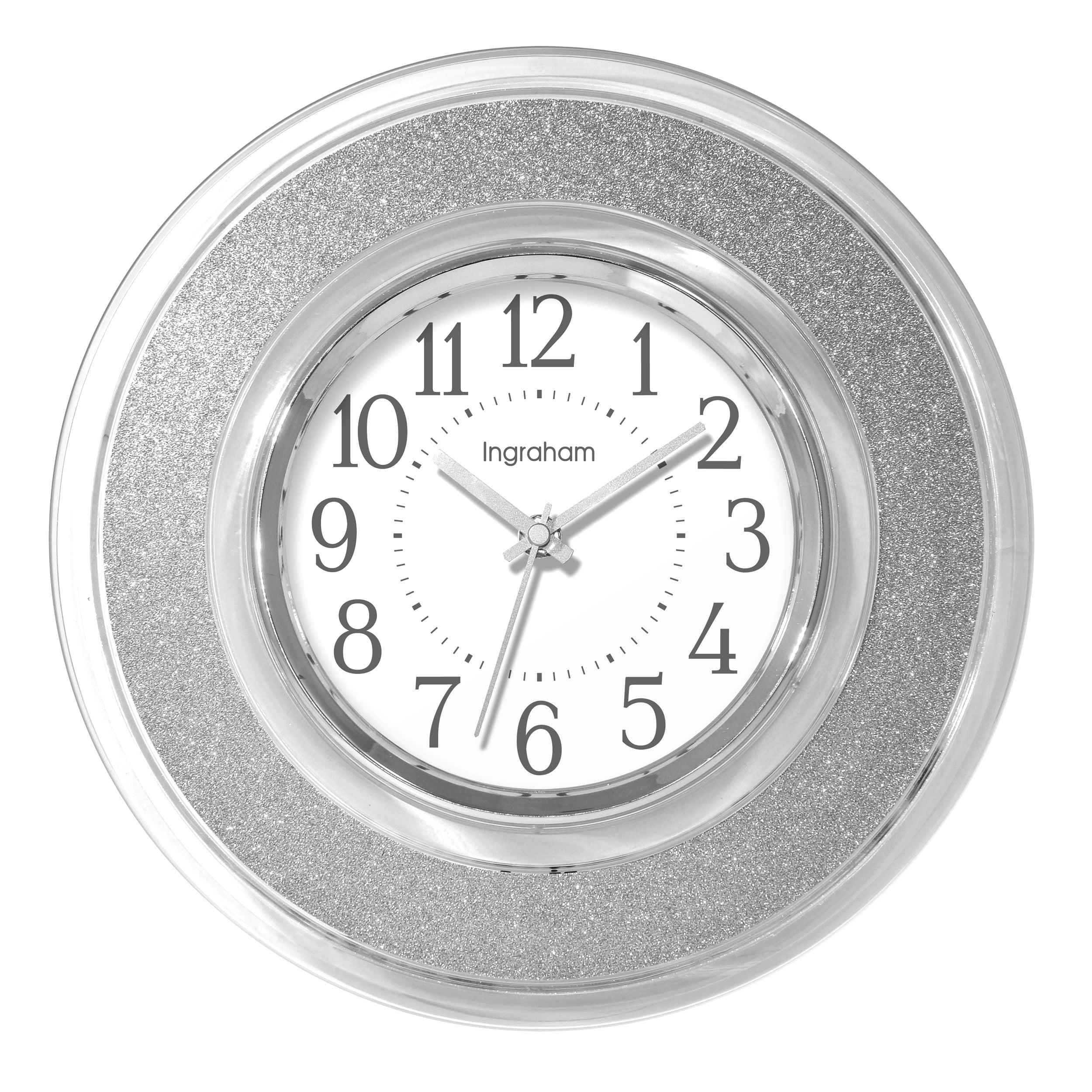 12-Inch Clear and Silver Glitter Modern Wall Clock