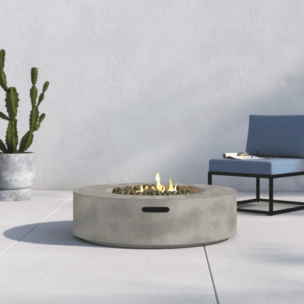 42'' Gray Fiber Reinforced Concrete Round Fire Pit Table