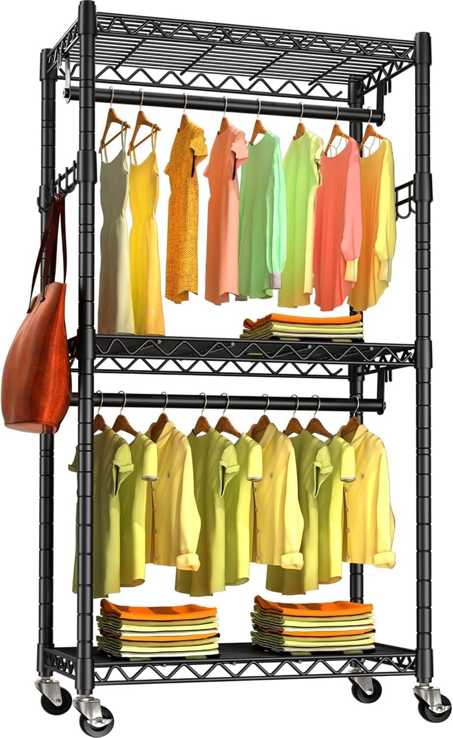 VIPEK Black Heavy Duty Rolling Garment Rack with Adjustable Shelves