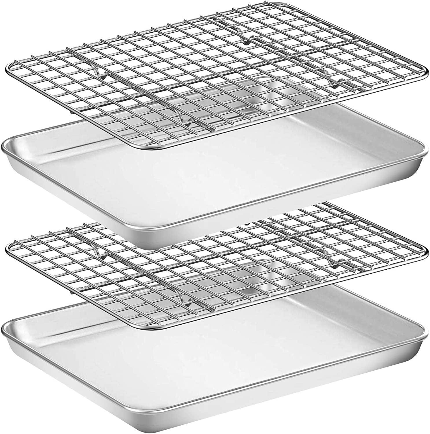 Baking Sheet Pan with Rack Set, 16”x12” Stainless Steel Cookie Sheet for Oven Cooking Roasting, Rimmed Textured Metal Tray with Wire Cooling Rack for Resting Bacon Meat Steak - Dishwasher Safe