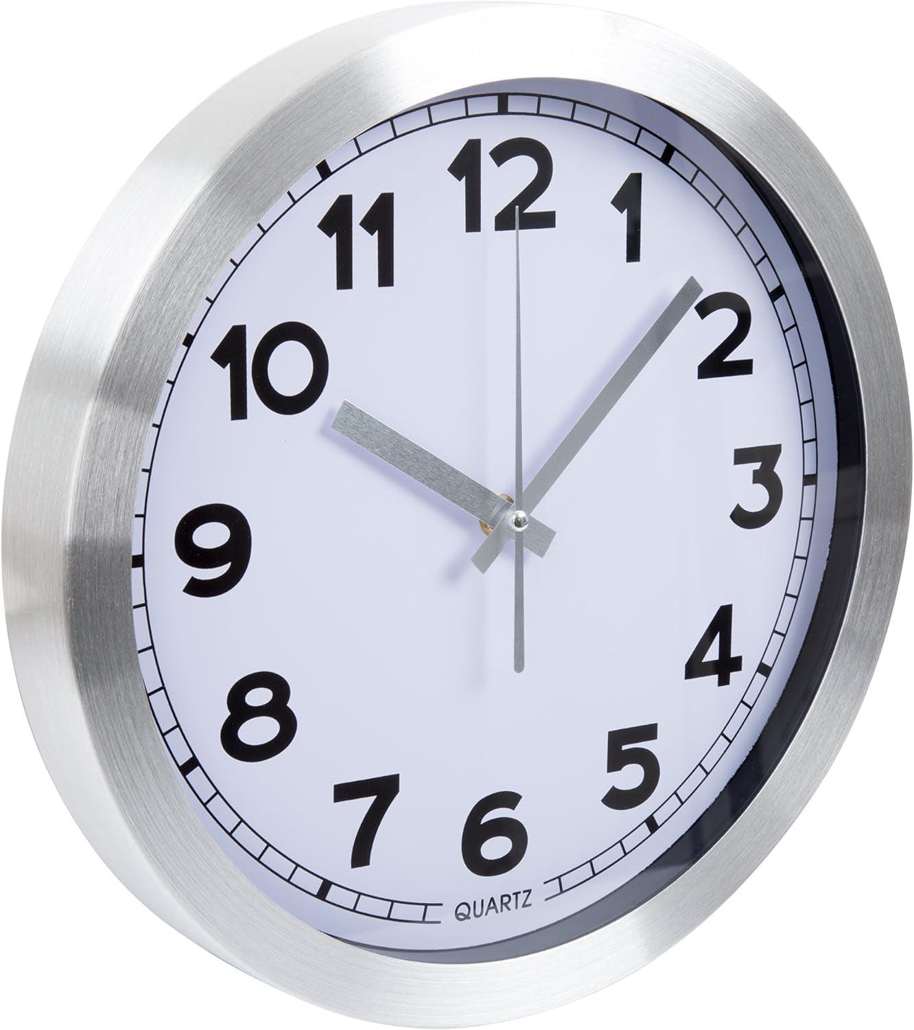 12-Inch Brushed Aluminum Wall Clock with Glass Cover