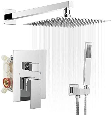 12-Inch Chrome Square Rain Shower System with Handheld