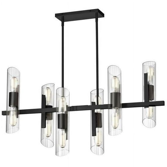 Homestock African Artifacts 12 Light Horiz Chandelier, Polished Chrome W/ Clear Fluted Glass