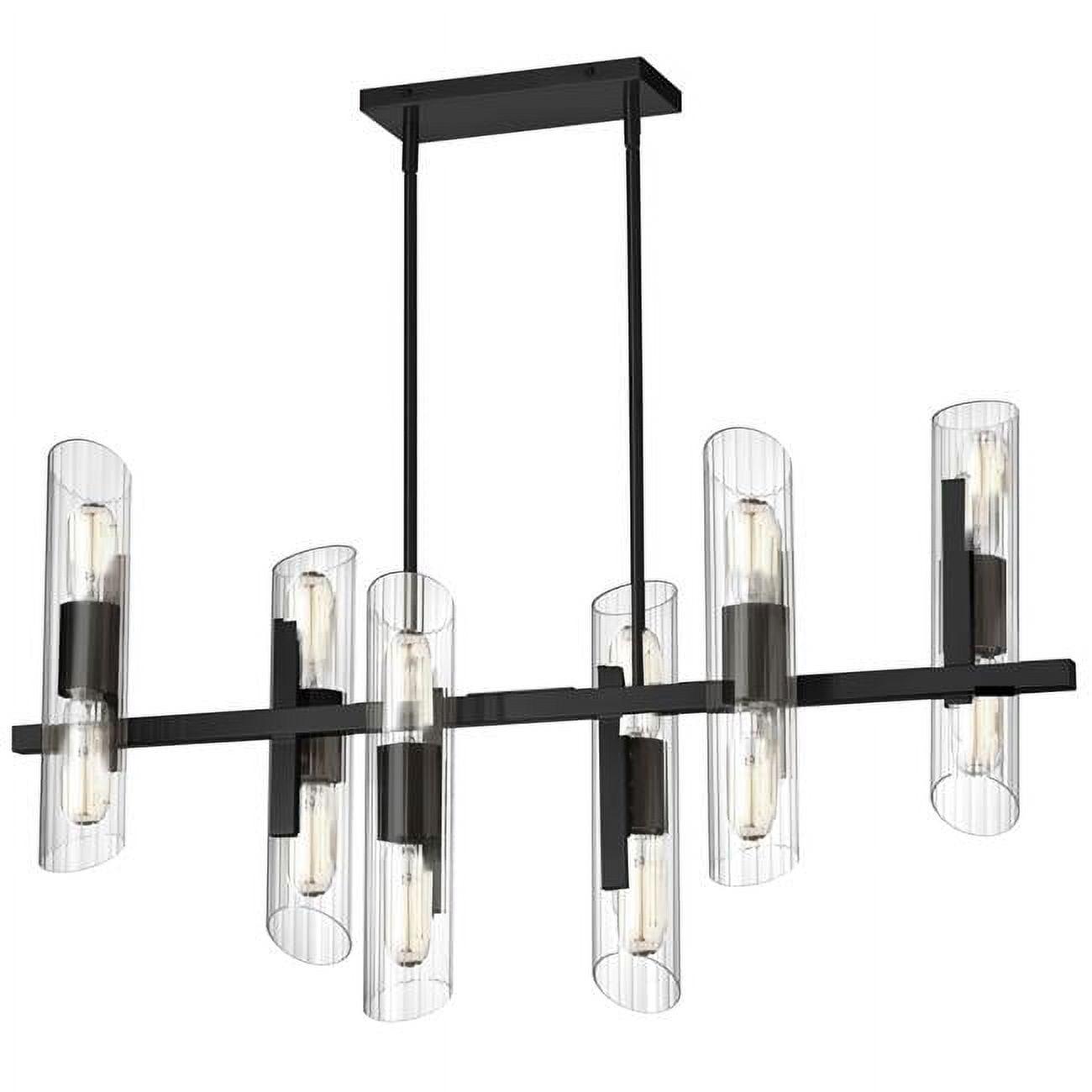 Homestock African Artifacts 12 Light Horiz Chandelier, Polished Chrome W/ Clear Fluted Glass