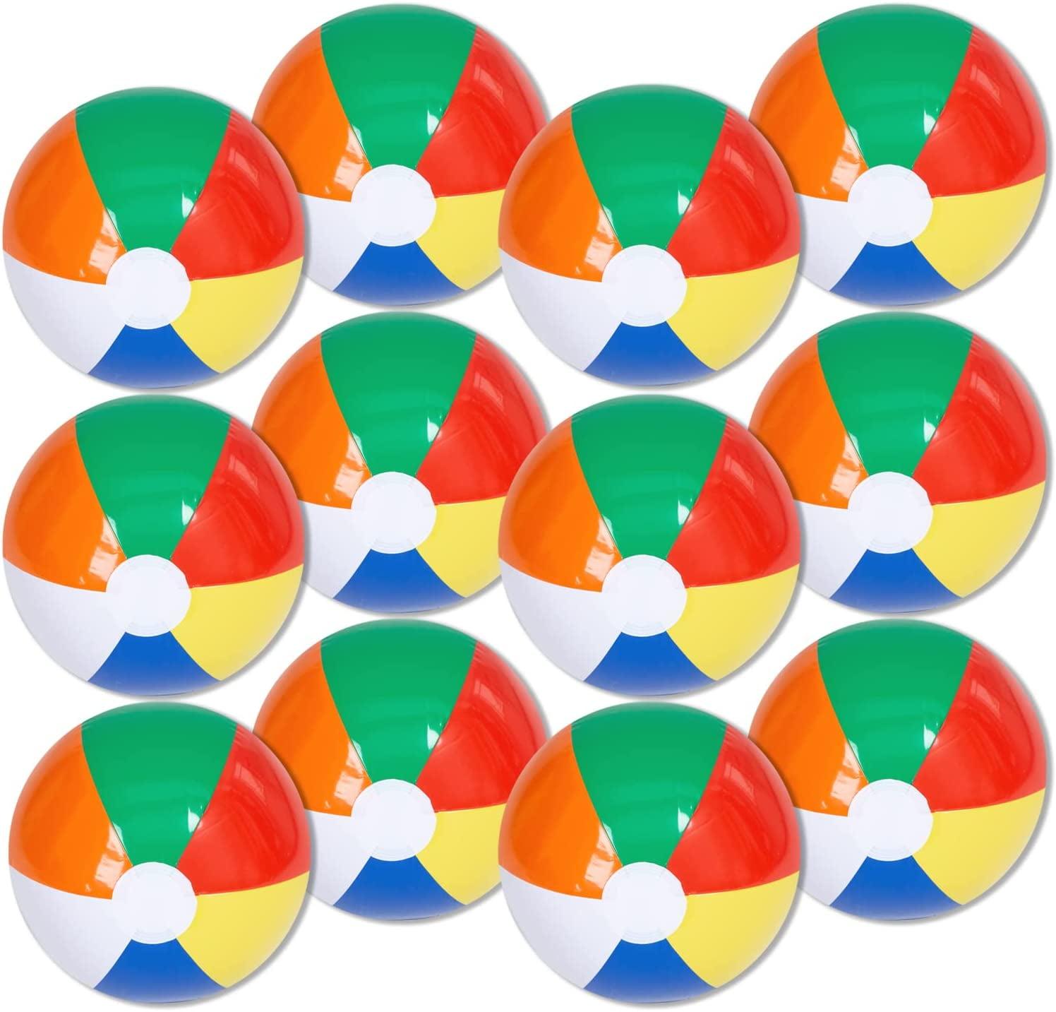 12" Mini Beach Balls Bulk (12 Pack) Summer Party Favors for Kids, Pool Toys
