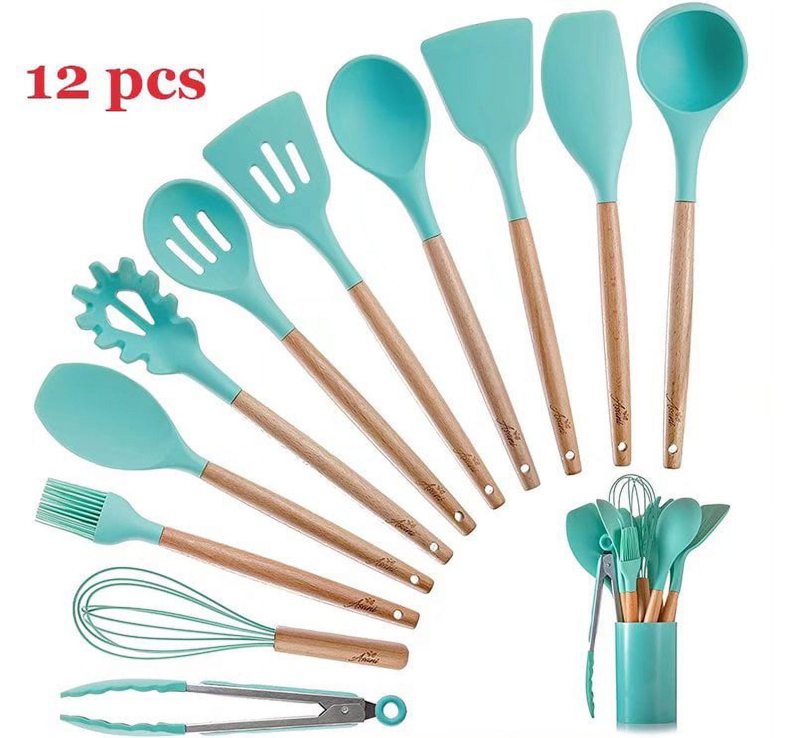 AUMIY   Cooking Utensil Set 12 Pcs Silicone Kitchen Utensils Set Silicone Spatula Set Wooden Utensil Set Silicone Utensils For Cooking