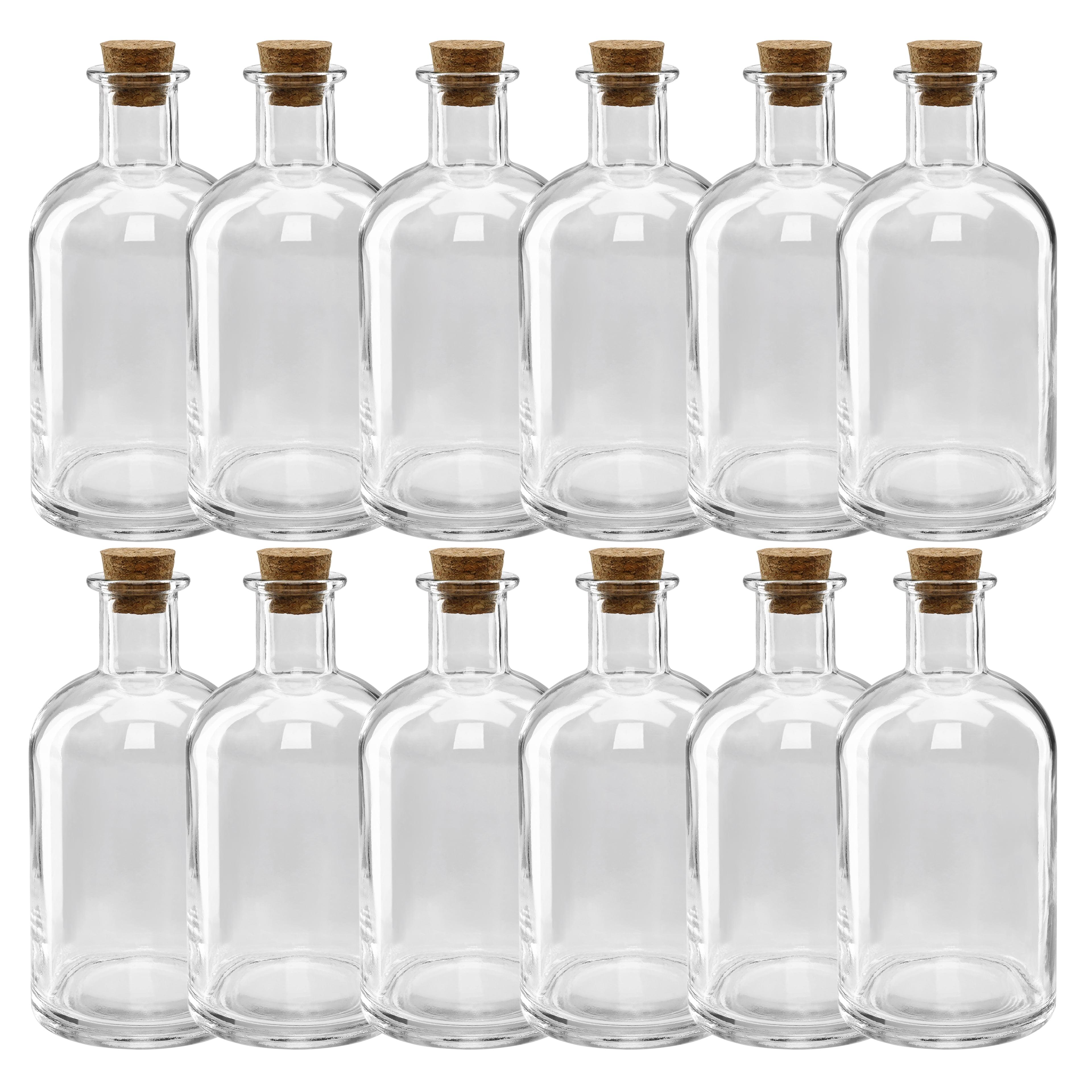 5.6" Clear Glass Bottles with Cork for Storage and Decor, Set of 12