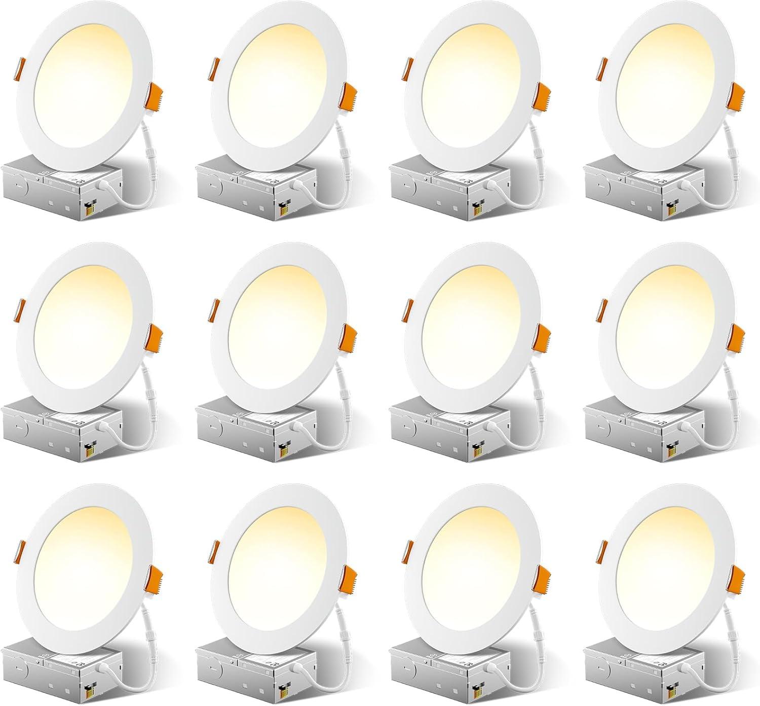 12 Pack 6 Inch Ultra-Thin Dimmable LED Recessed Ceiling Lights