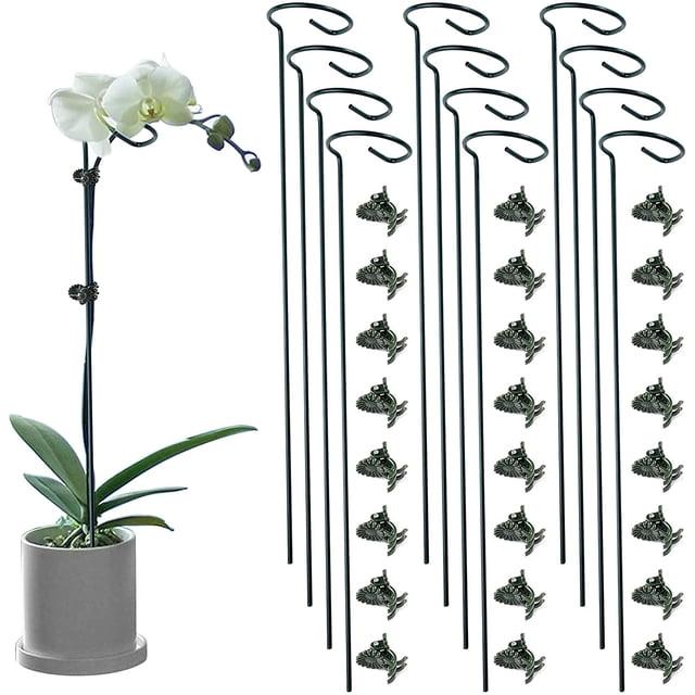 12 Pack Plant Stakes, 24 inch Plant Support Stakes, with 24 Pcs Plant Clips, Green, for Garden