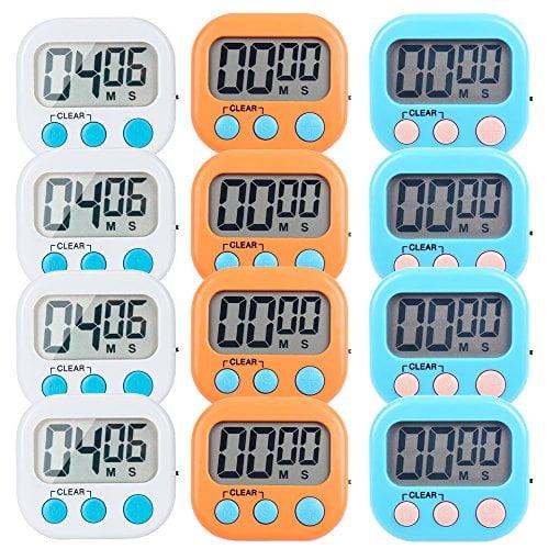12 Pack Small Digital Kitchen Timer Magnetic Back And ONOFF Switch,Minute Second Count Up Countdown??White,Blue,Orange?