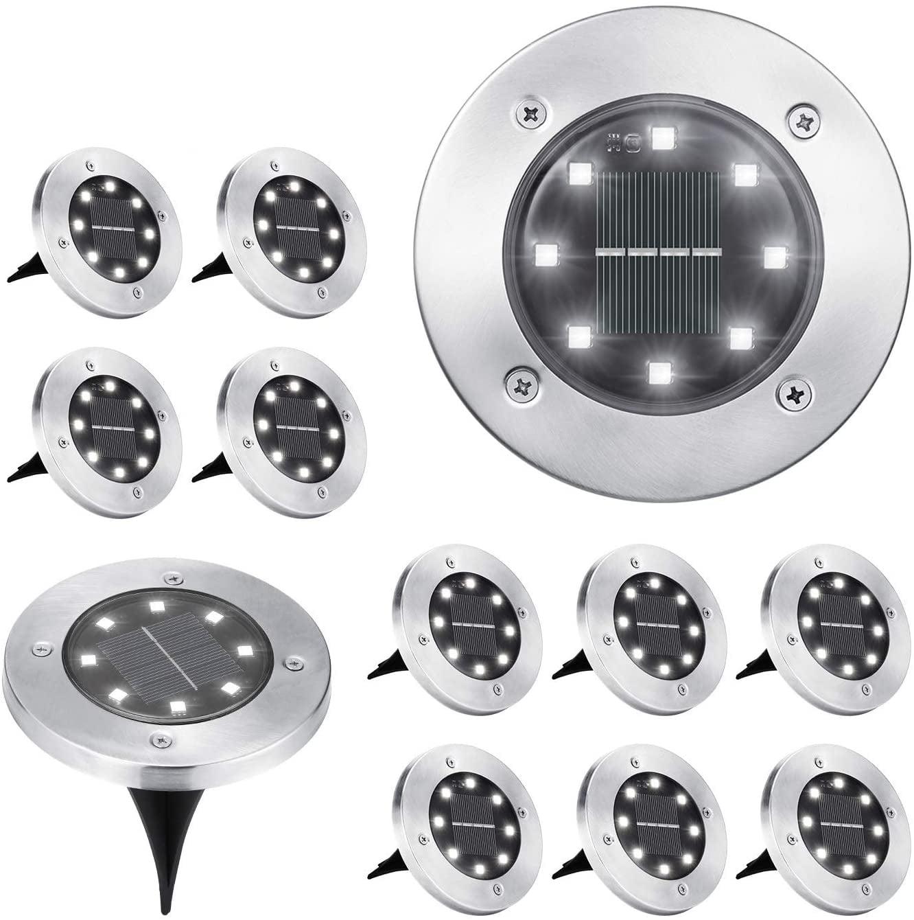 12 Pack Solar Ground Lights, 8 LED Solar Powered Disk Lights Outdoor Waterproof Garden Landscape Lighting for Yard Deck Lawn Patio Pathway Walkway
