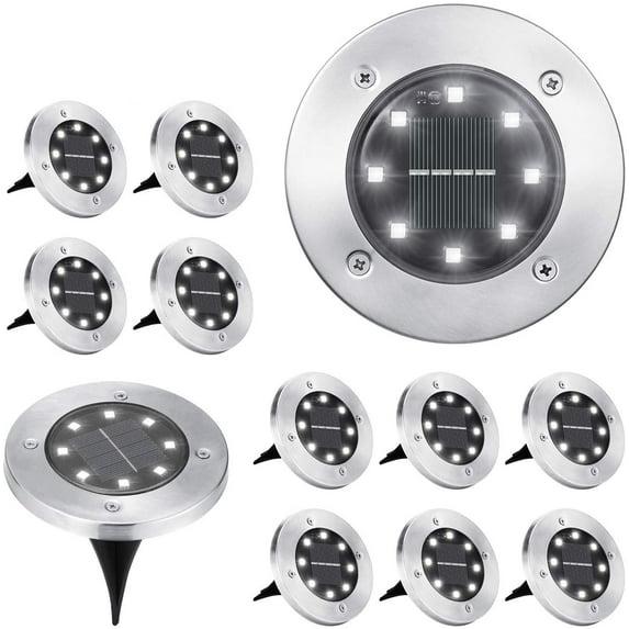 12 Pack Solar Ground Lights, 8 LED Solar Powered Disk Lights Outdoor Waterproof Garden Landscape Lighting for Yard Deck Lawn Patio Pathway Walkway
