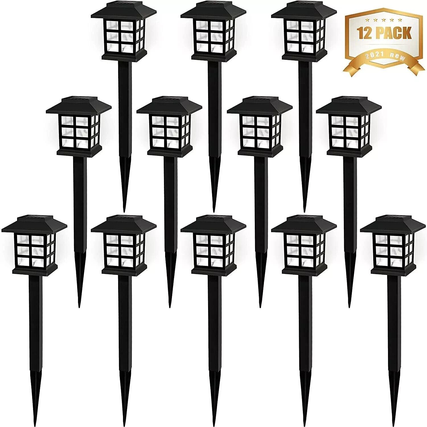 12 Pack Solar Lights Outdoor Waterproof - Easy Install LED Pathway Lights for Garden, Yard, Patio, No Tools Needed, White Light, Dusk to Dawn (Weatherproof)
