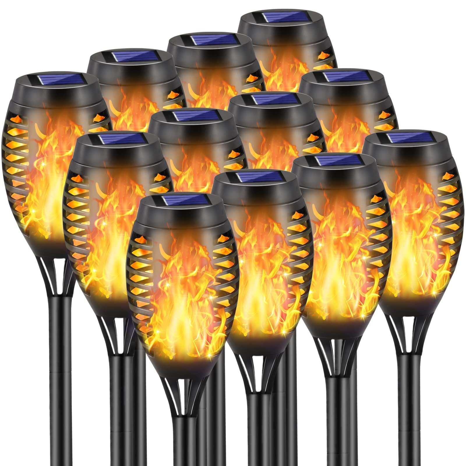 12 Pack Solar Torch Lights - Flickering Flame LED Mini Tiki Torches for Creating a Romantic Atmosphere - Safe Alternative to Real Flames - Ideal for House, Garden, Yard, Parties, BBQ, Wedding, Christm