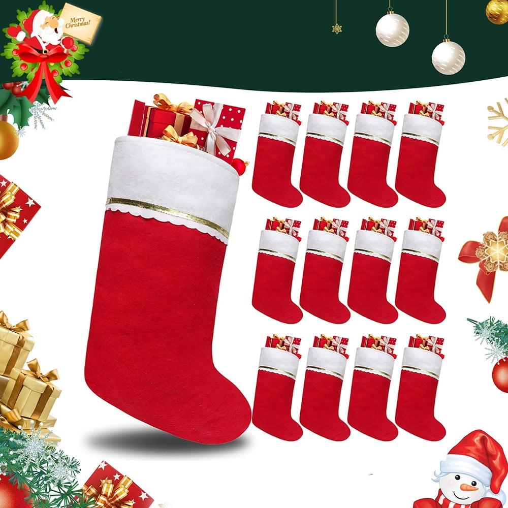 FNGZ 12 Pack Christmas Stockings 15 Inches Red and White Christmas Stockings Hanging Ornaments White with Gold Trim Christmas Stockings for Family Christmas Holiday Decorations Household Pendant