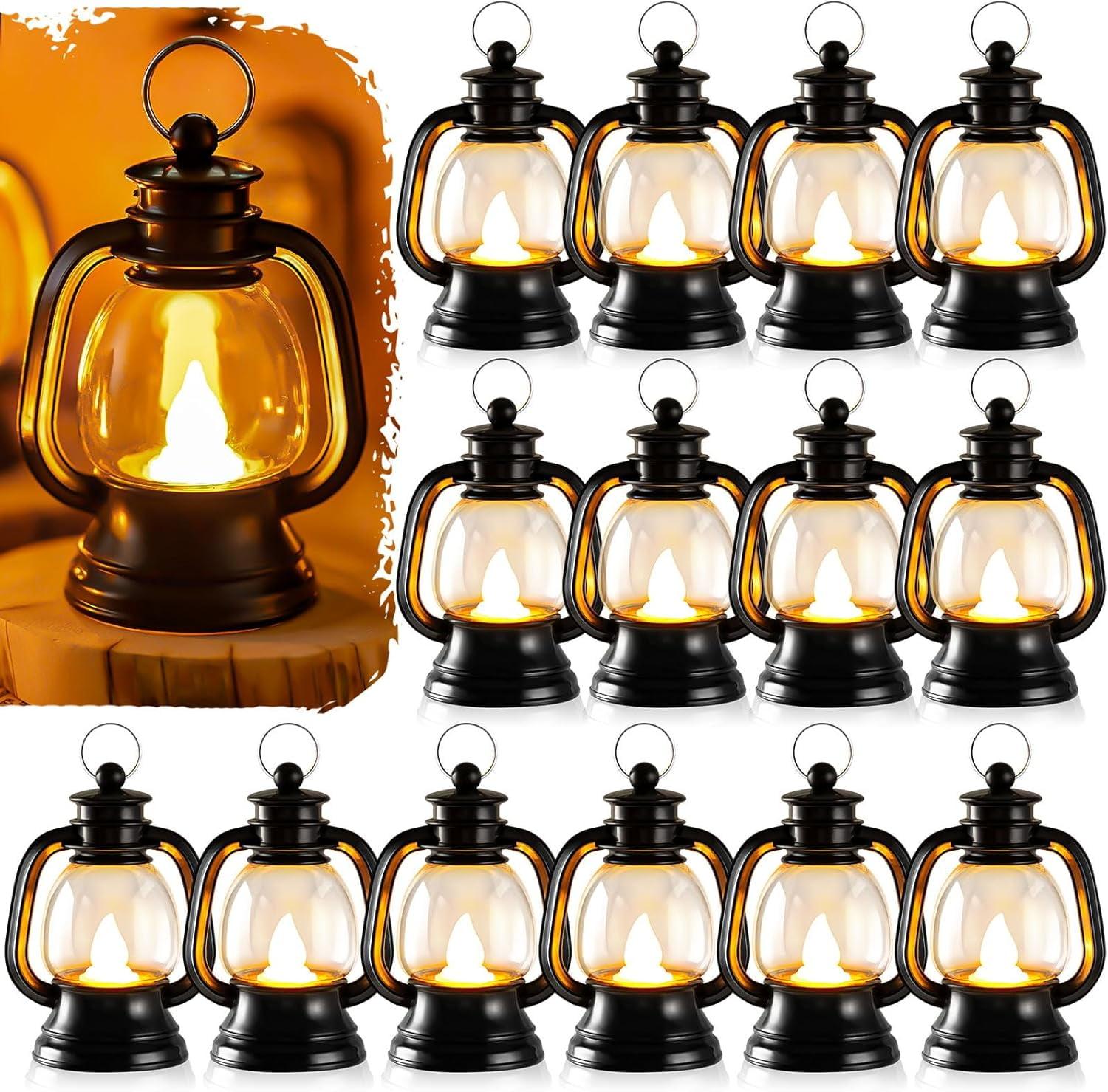 12 Pcs Mini Lantern, Lantern Centerpieces for Tables with LED Simulation Candle, 4 Inch Small Hanging Lantern, Lanterns Decorative for Wedding Centerpiece Tables (Warm Yellow