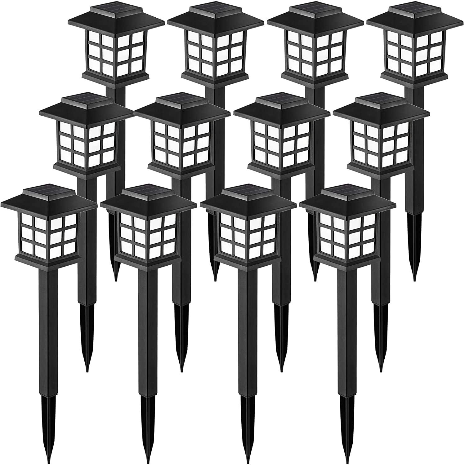 12-Pack Black Plastic Solar LED Pathway Lights