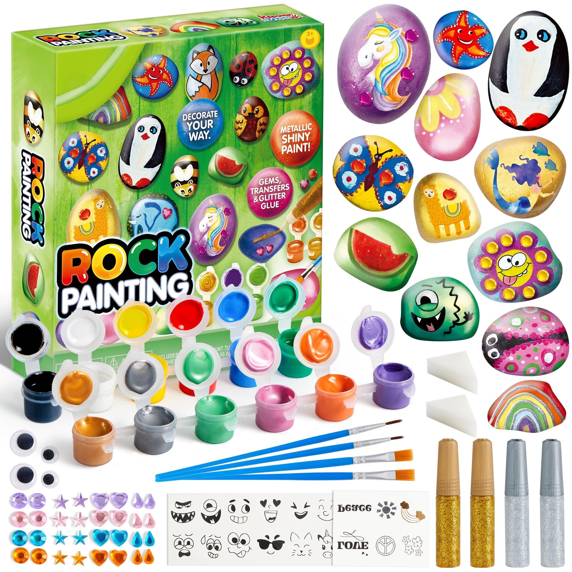 JOYIN Rock Painting Kit for Kids, Arts and Crafts for Girls & Boys Ages 6-12, DIY Supplies for Painting Rocks, Easter Craft Kits Art Set, Toddler Birthday Christmas Presents, Family Indoor Activity