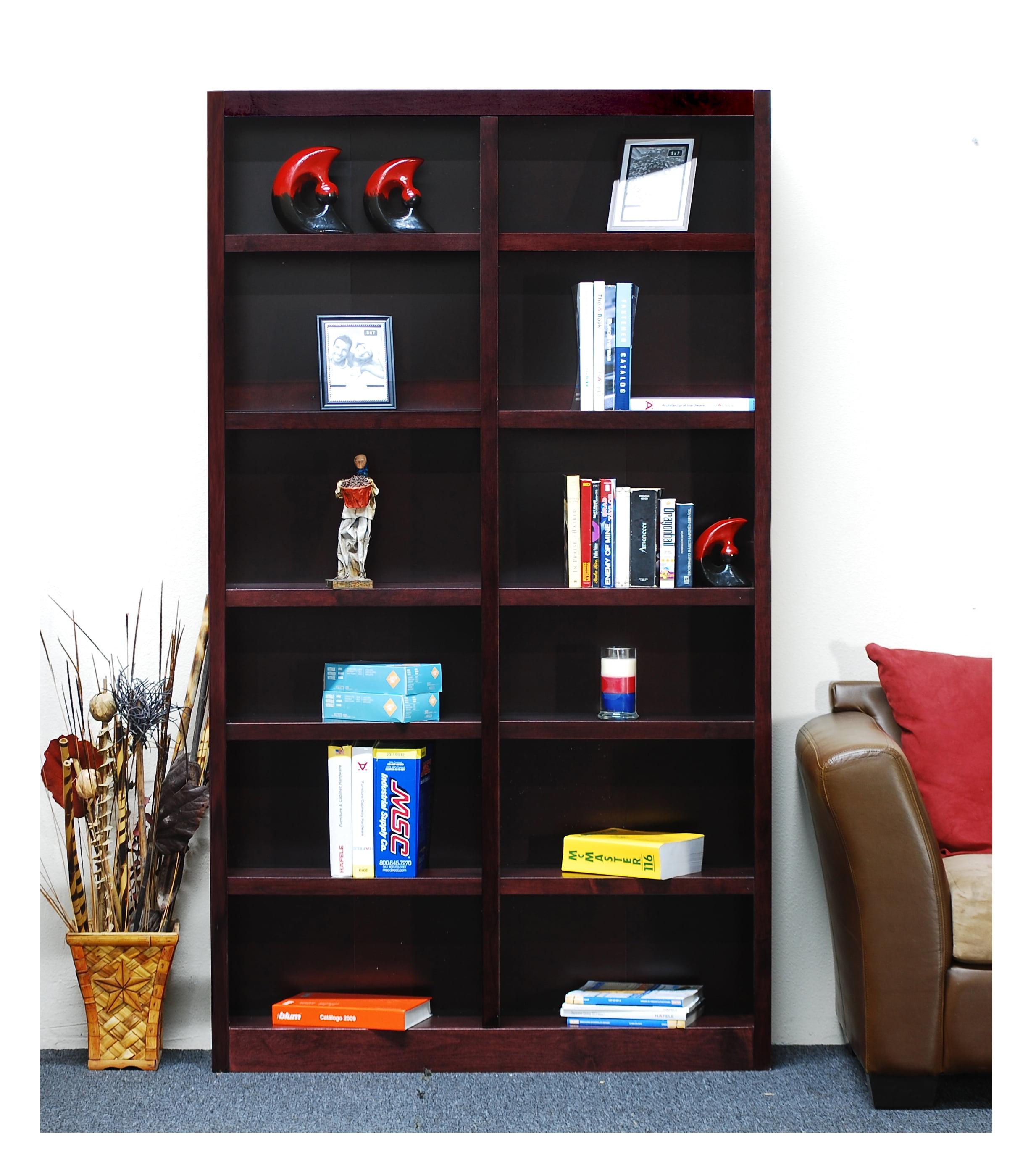 12 Shelf Double Wide Wood Bookcase, 84 inch Tall - Cherry Finish