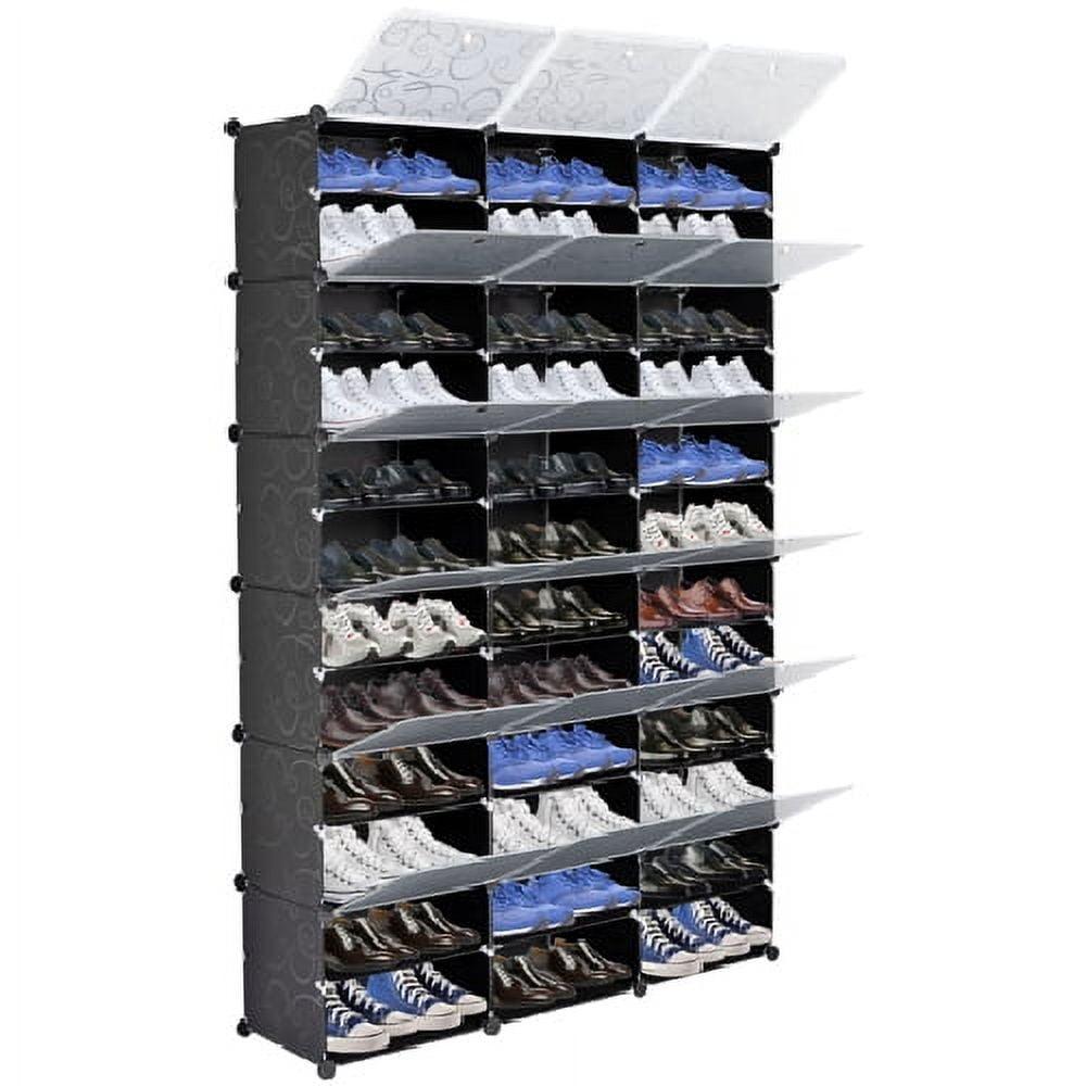 12-Tier Portable Shoe Rack Organizer,72 Pair Covered Shoe Storage Shelves Rack,36 Grids Tower Shelf Expandable Free Standing Storage Stackable Space forHeels,Boots,Slippers,Black