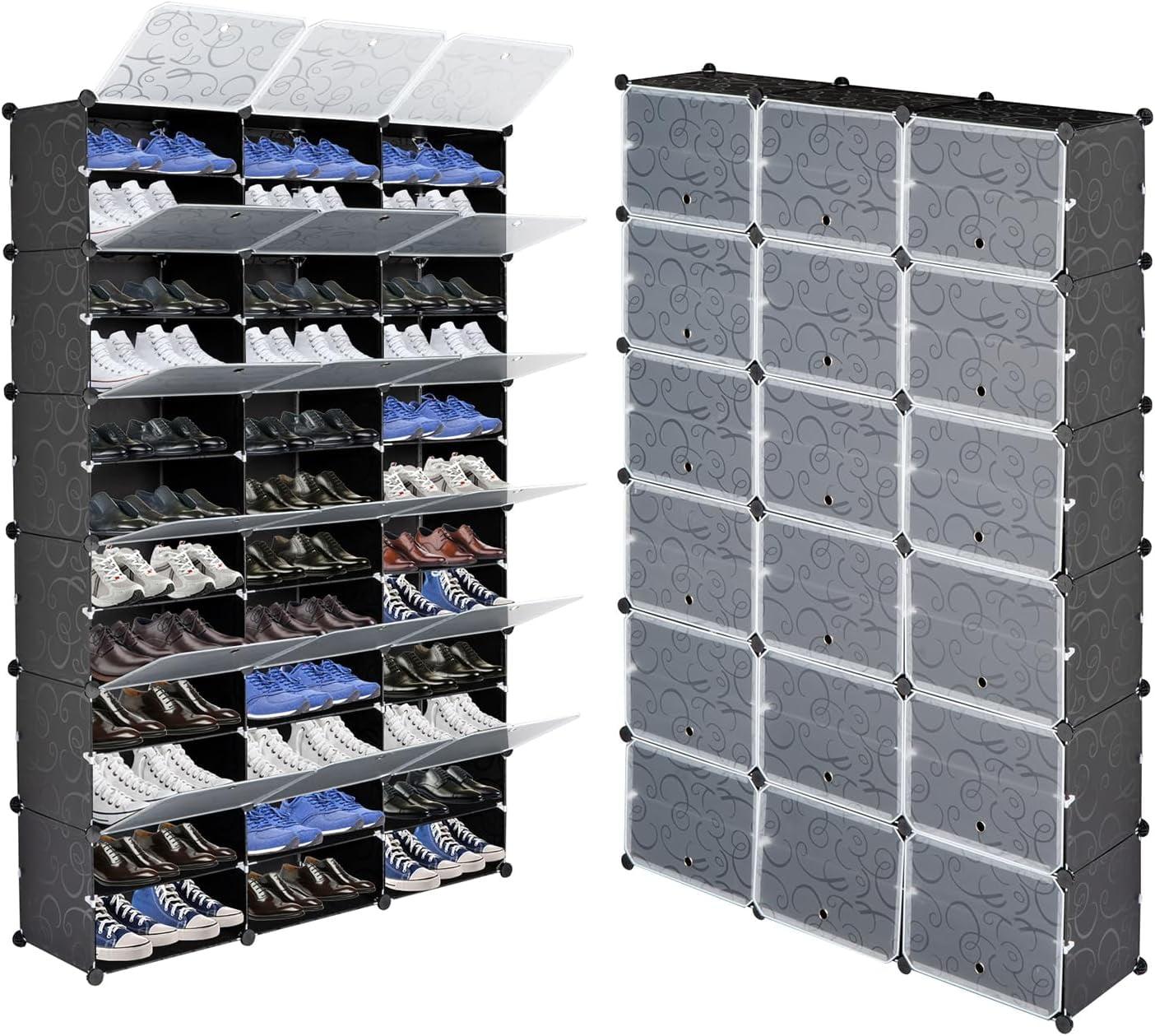 12-Tier Portable Shoe Rack Organizer,72 Pair Covered Shoe Storage Shelves Rack,36 Grids Tower Shelf Expandable Free Standing Storage Stackable Space forHeels,Boots,Slippers,Black