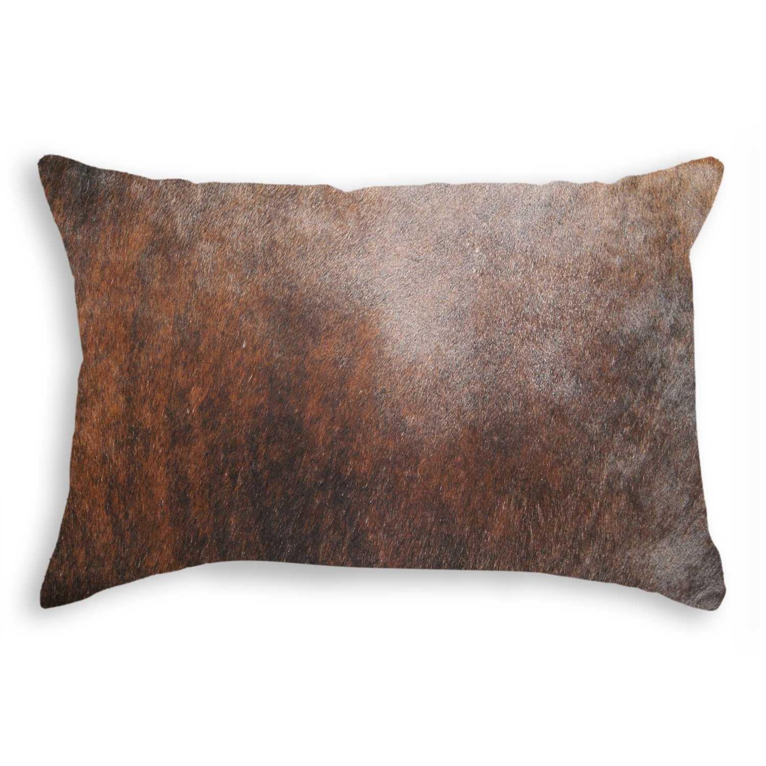 Brown Cowhide Rectangular Throw Pillow with Microsuede Backing