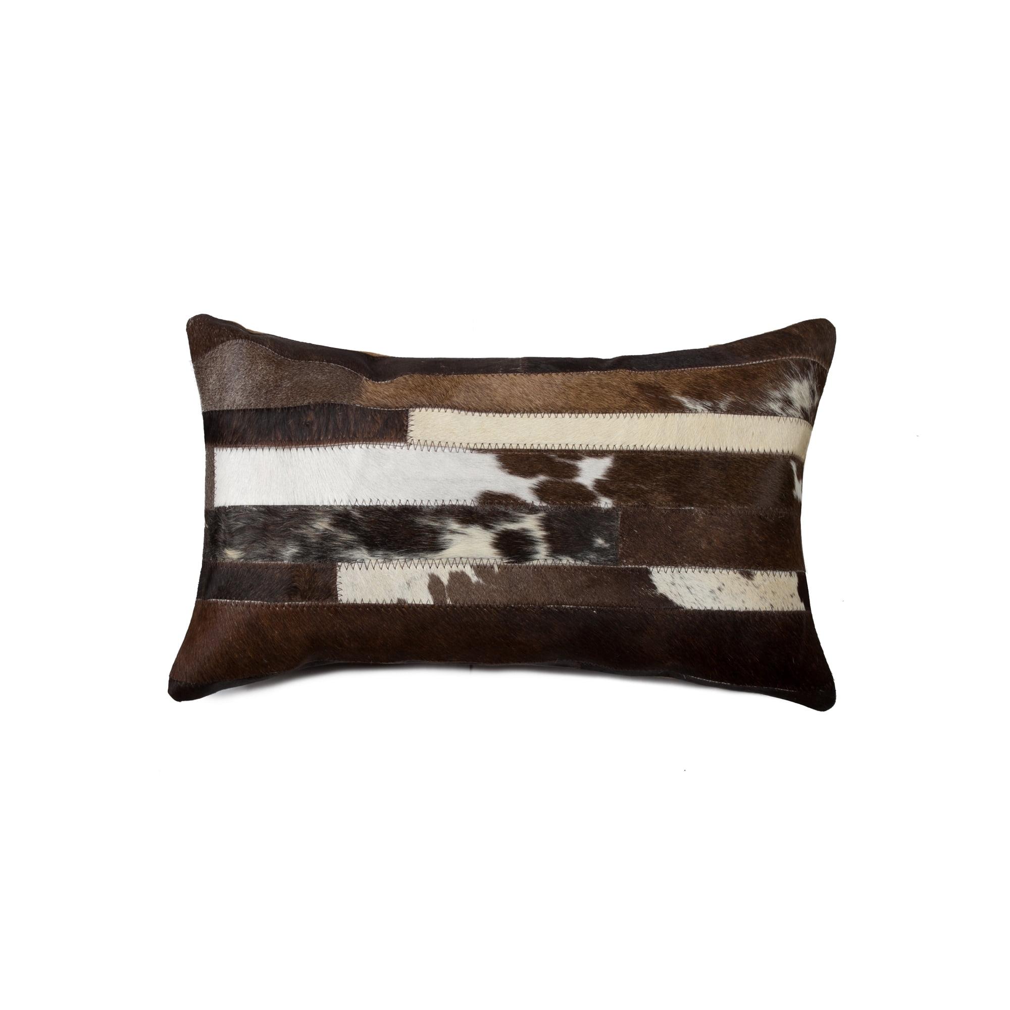 12" x 20" Chocolate and White Cowhide Throw Pillow