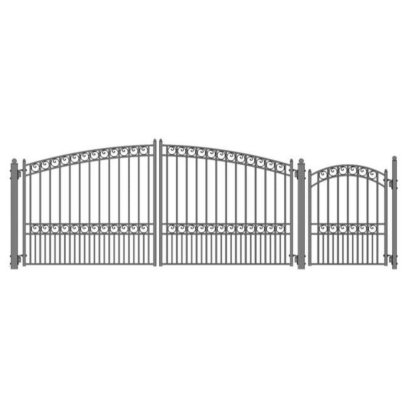 Paris Style Black Steel 12' Driveway Gate with Pedestrian Gate