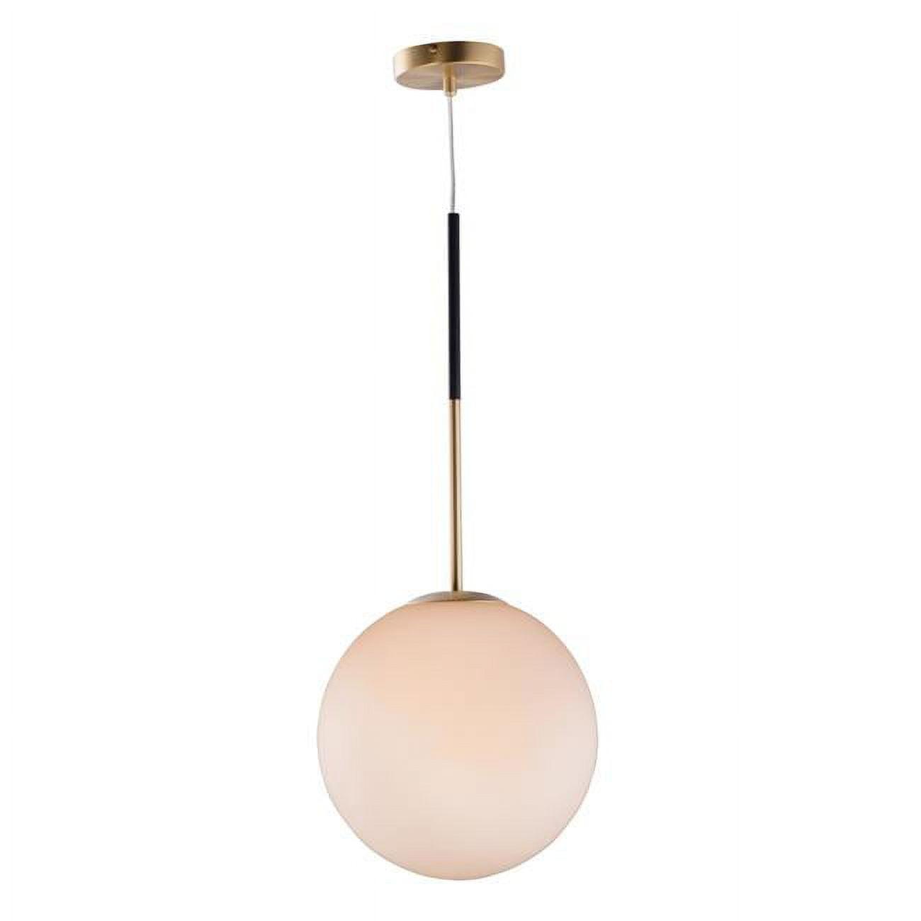 Vesper Satin Brass & Black Globe Pendant with Dimmable White Glass Shade