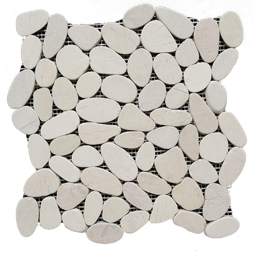 White Honed Natural Stone Pebble Mosaic Tile