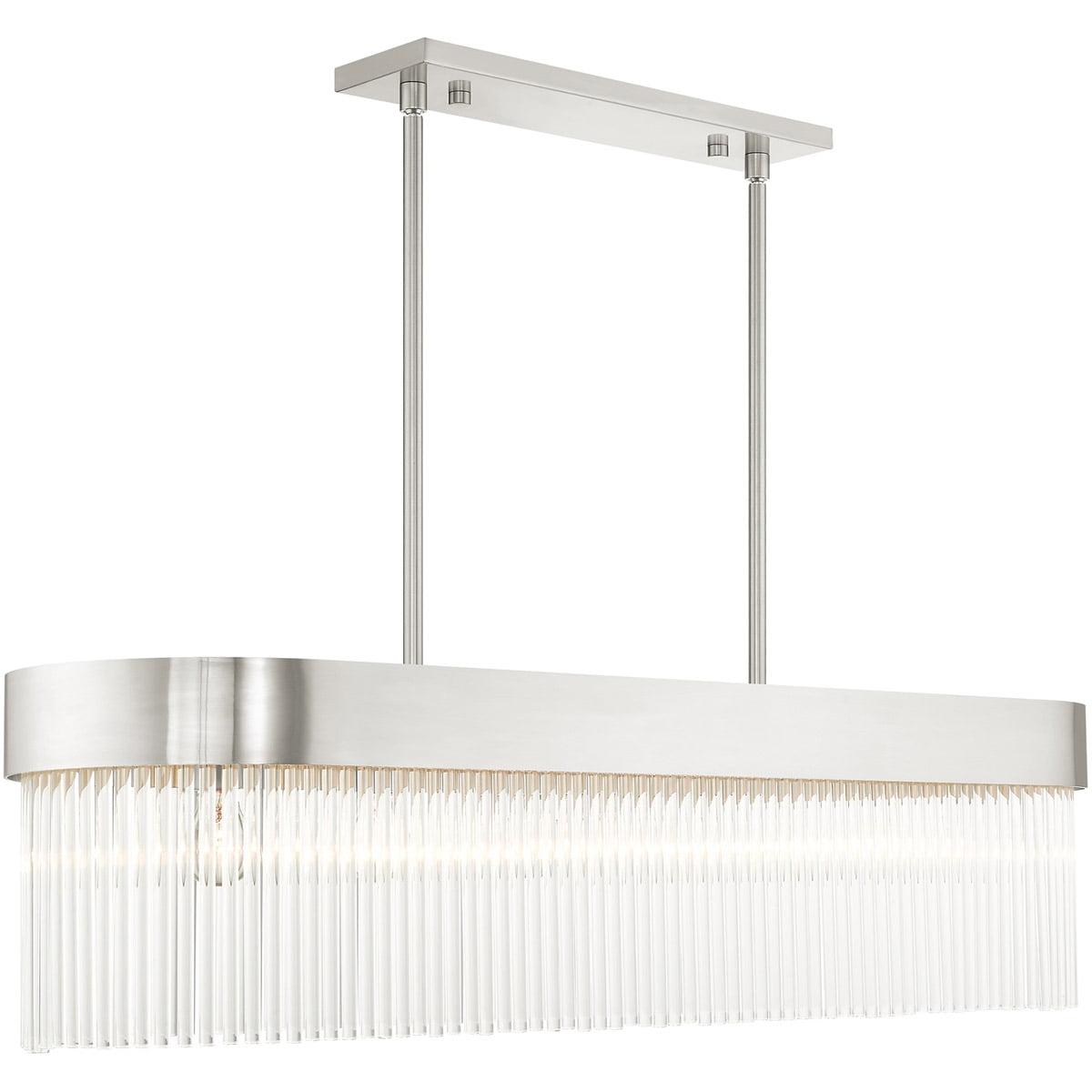 Brushed Nickel and Crystal 6-Light Rectangular Chandelier