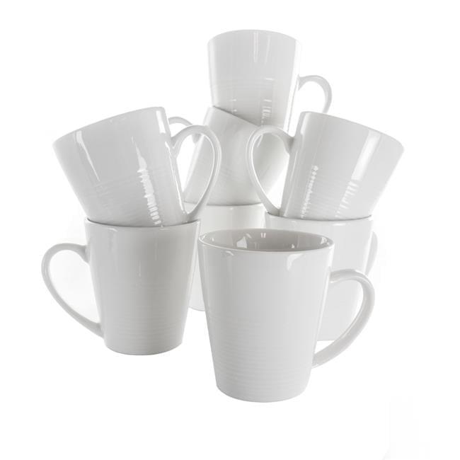 White Geometric Ceramic 12 oz Beverage Mug Set, 8 Pieces