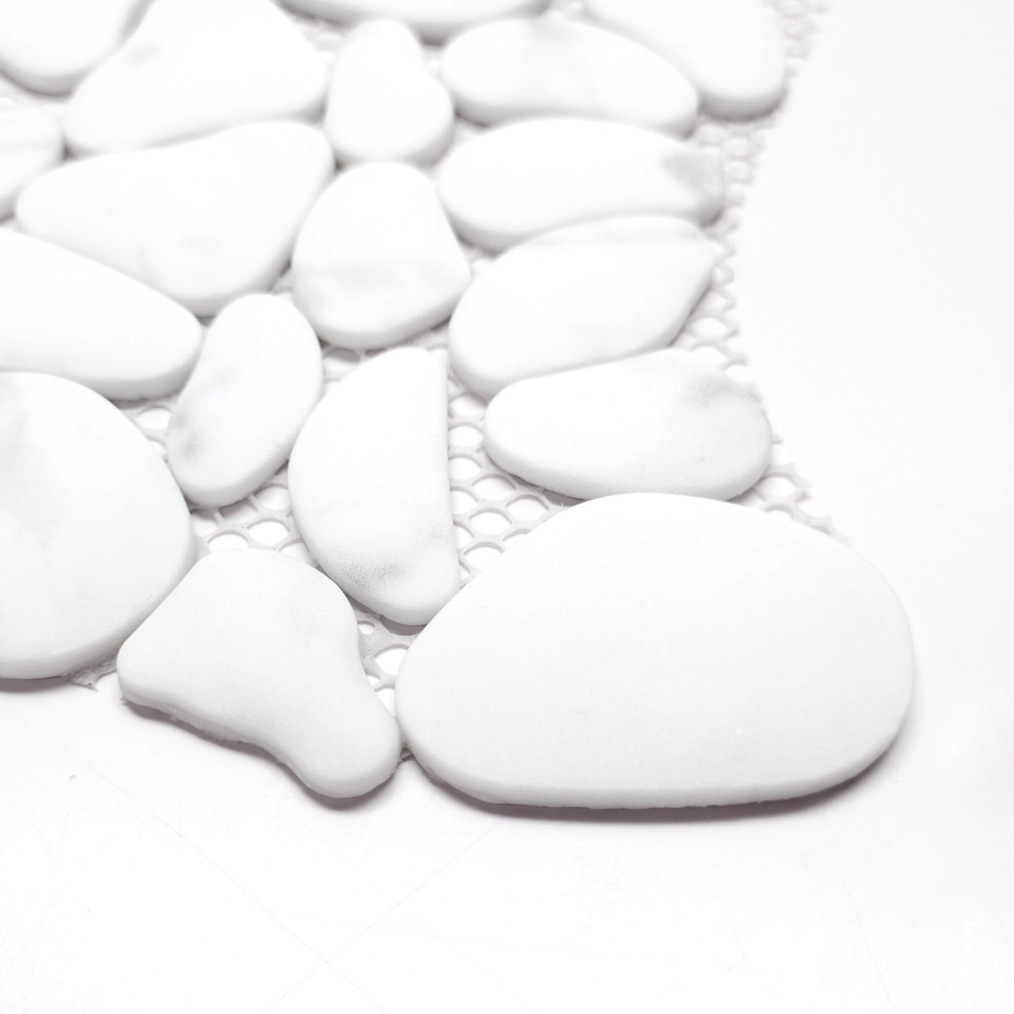 12"x 12" Pebble Recycled Glass Peel & Stick Mosaic Wall Tile (10 pcs) Carrara Matte White pebble