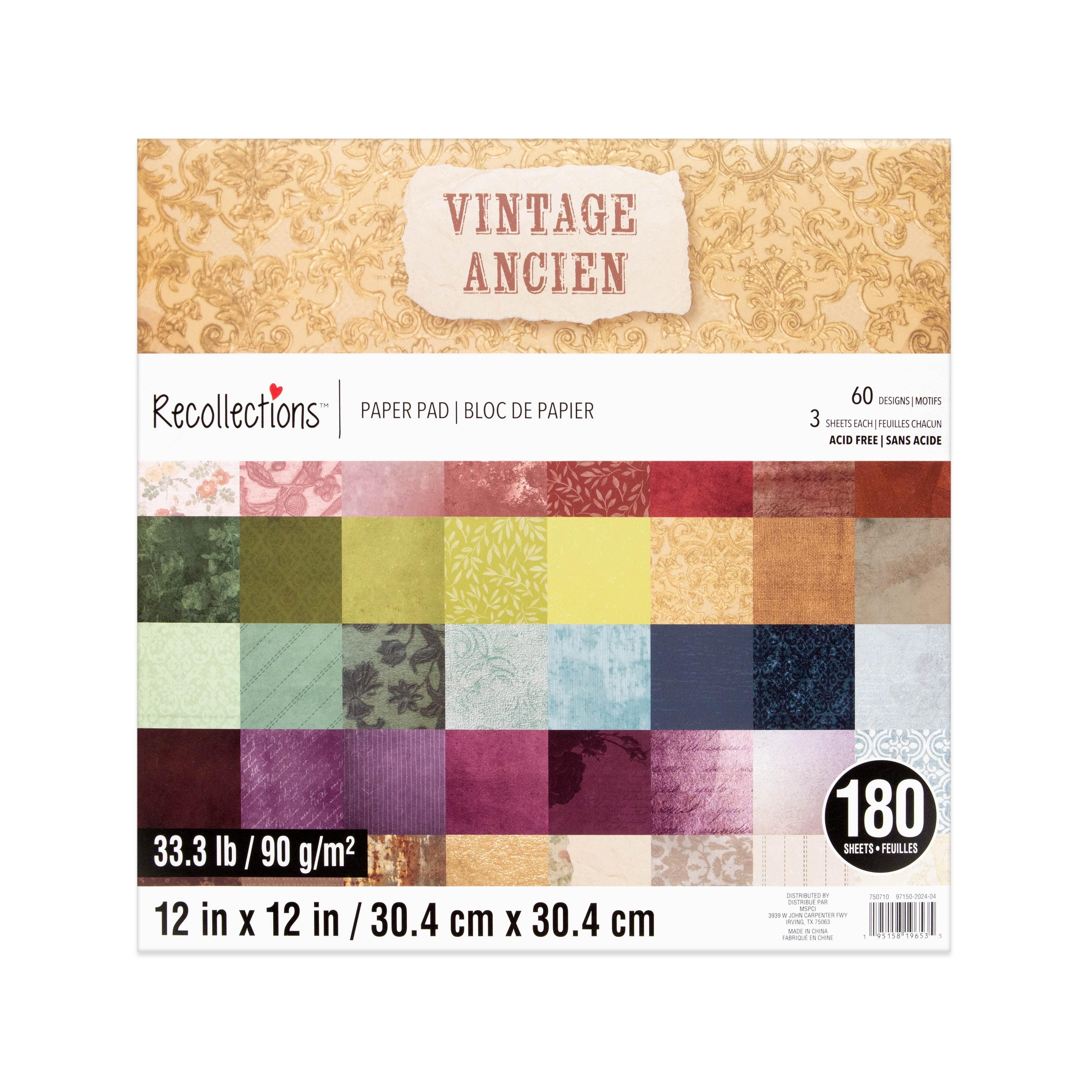 12" x 12" Vintage Paper Pad by Recollections - Premium Scrapbook & Crafting Paper for DIY Projects - Card Making - & Decorative Arts - 180 Sheets