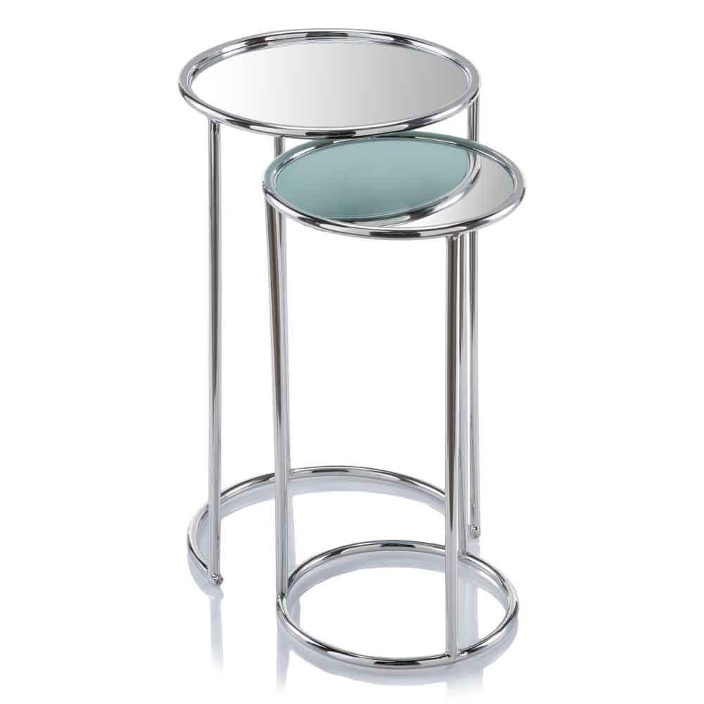 Elegant Round Mirrored Metal Nesting Tables, Set of 2