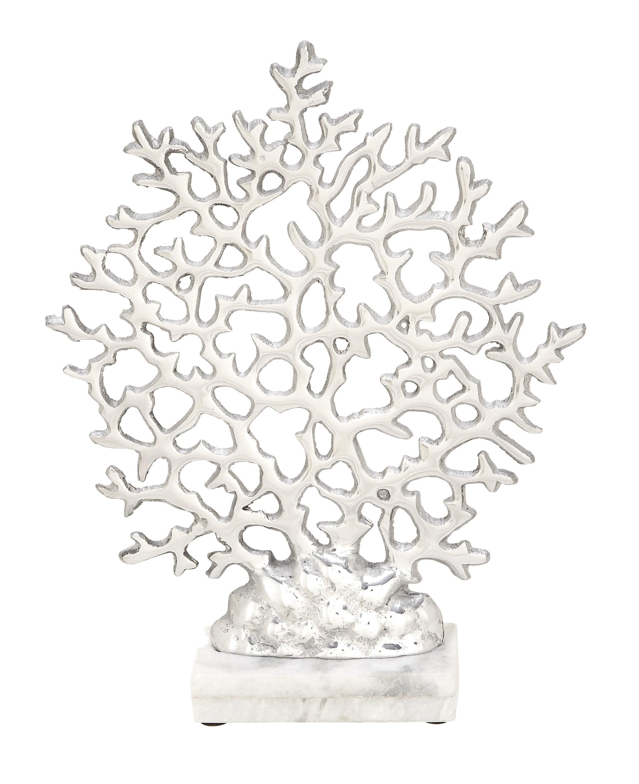 Elegant Silver Coral Sculpture on Marble Base 12"x15"