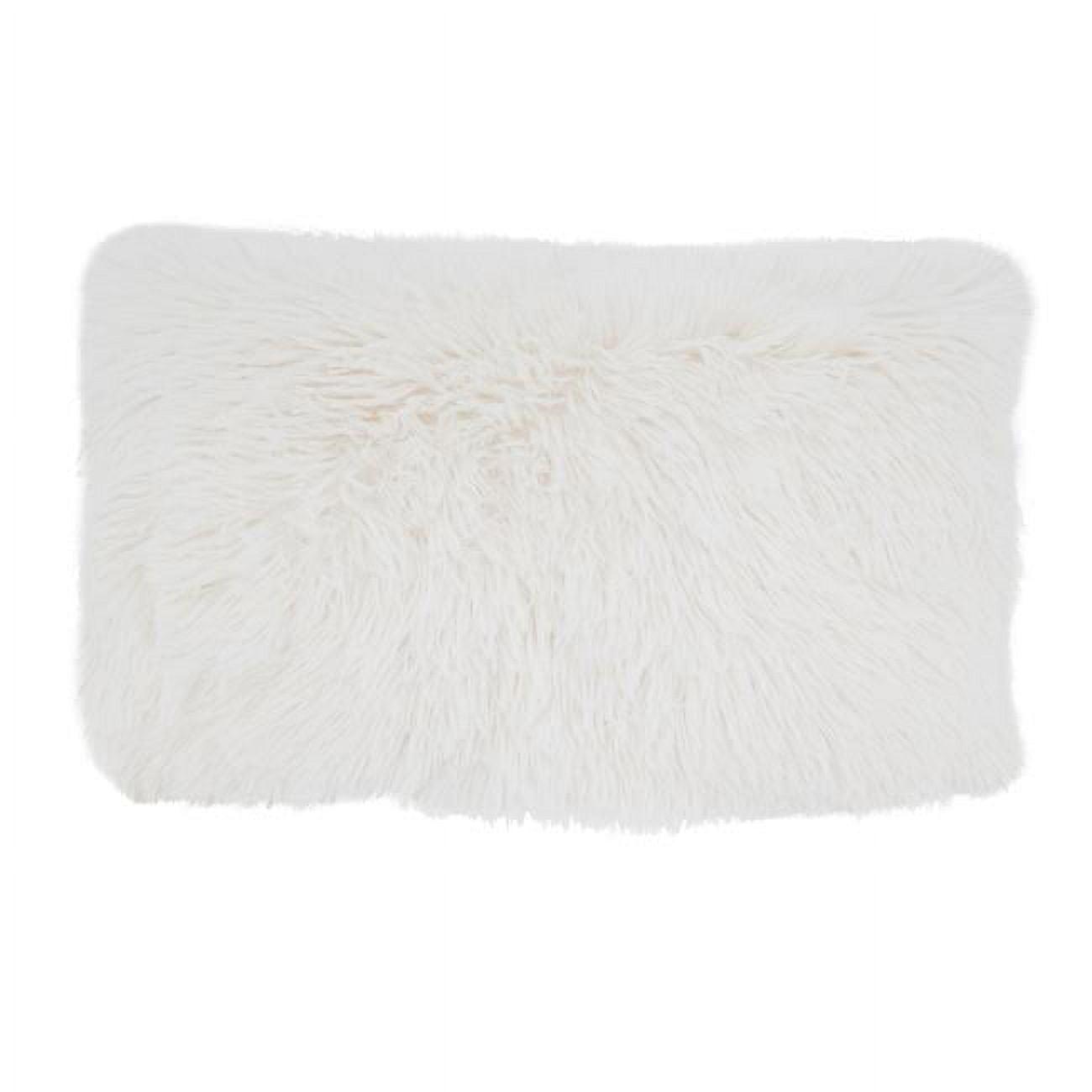 Ivory Faux Fur Rectangular Throw Pillow with Down Filling