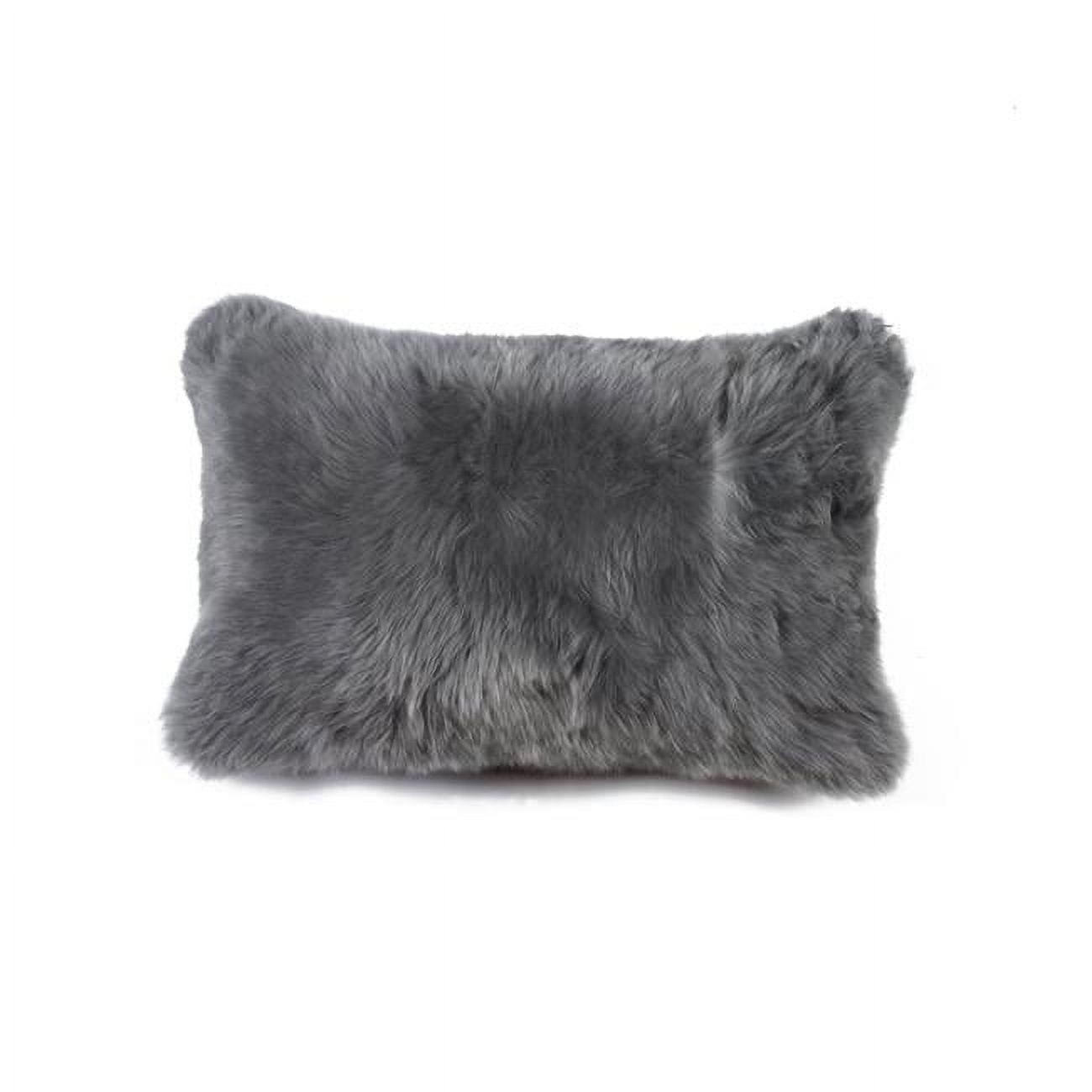 Gray Rectangular New Zealand Sheepskin Fur Pillow