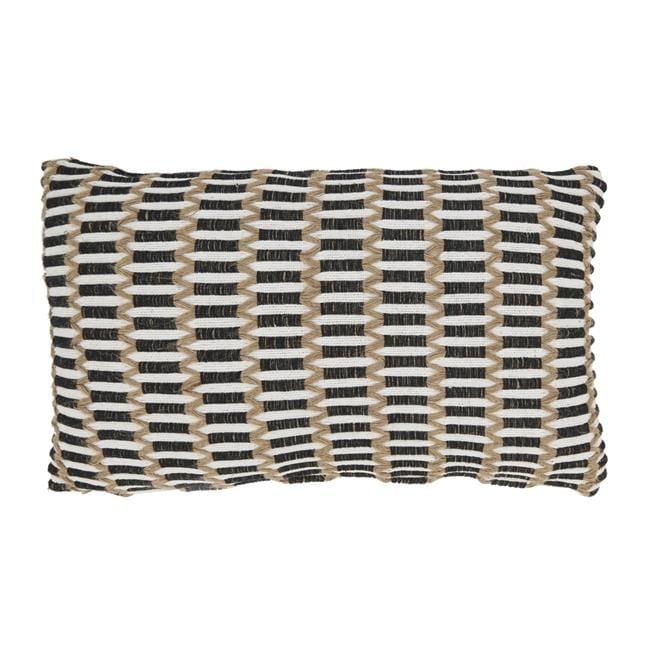 Black and Beige Textured Cotton Jute Throw Pillow Cover, 12"x20"