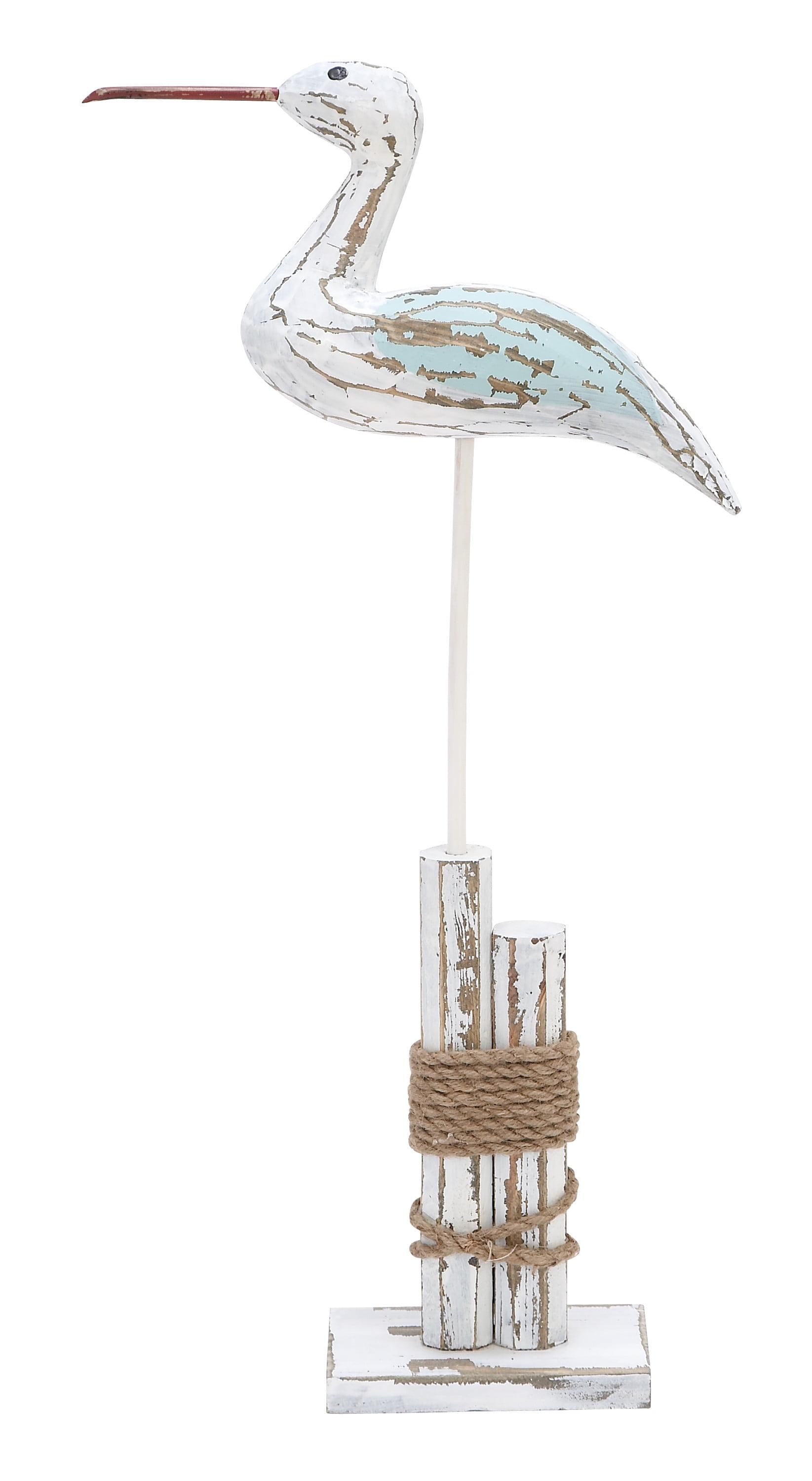 21" White Distressed Wood Bird Sculpture with Jute Trim