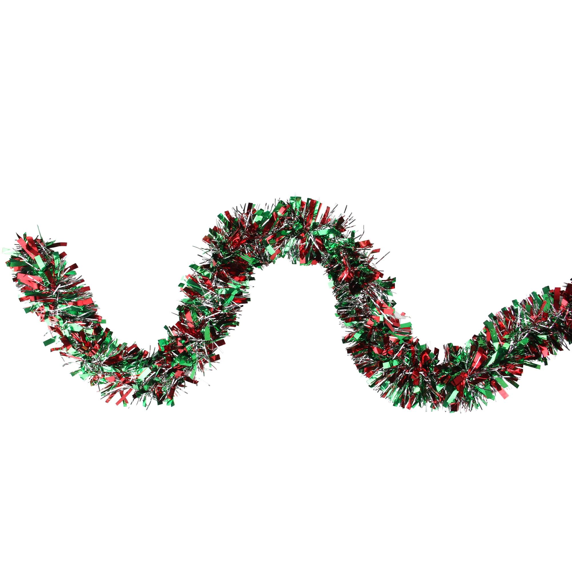 Northlight 12' x 4" Unlit Green/Red Wide Cut Metallic Silver Tinsel Christmas Garland