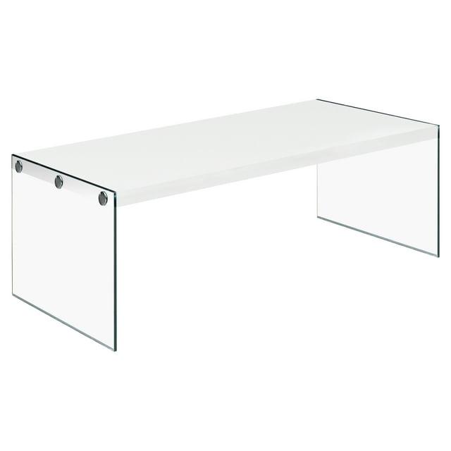 22" x 44" x 16.25" White Clear Particle Board Tempered Glass Coffee Table