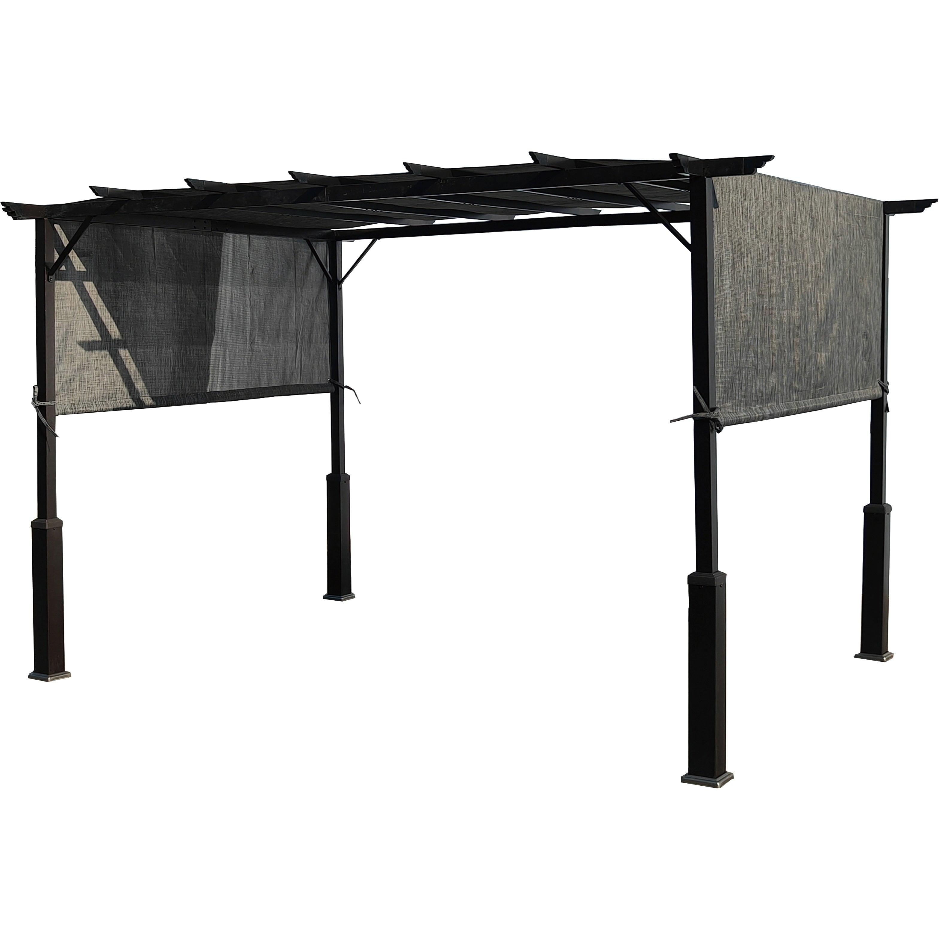 12 x 9 Black Metal Pergola with Adjustable Grey Sling Top