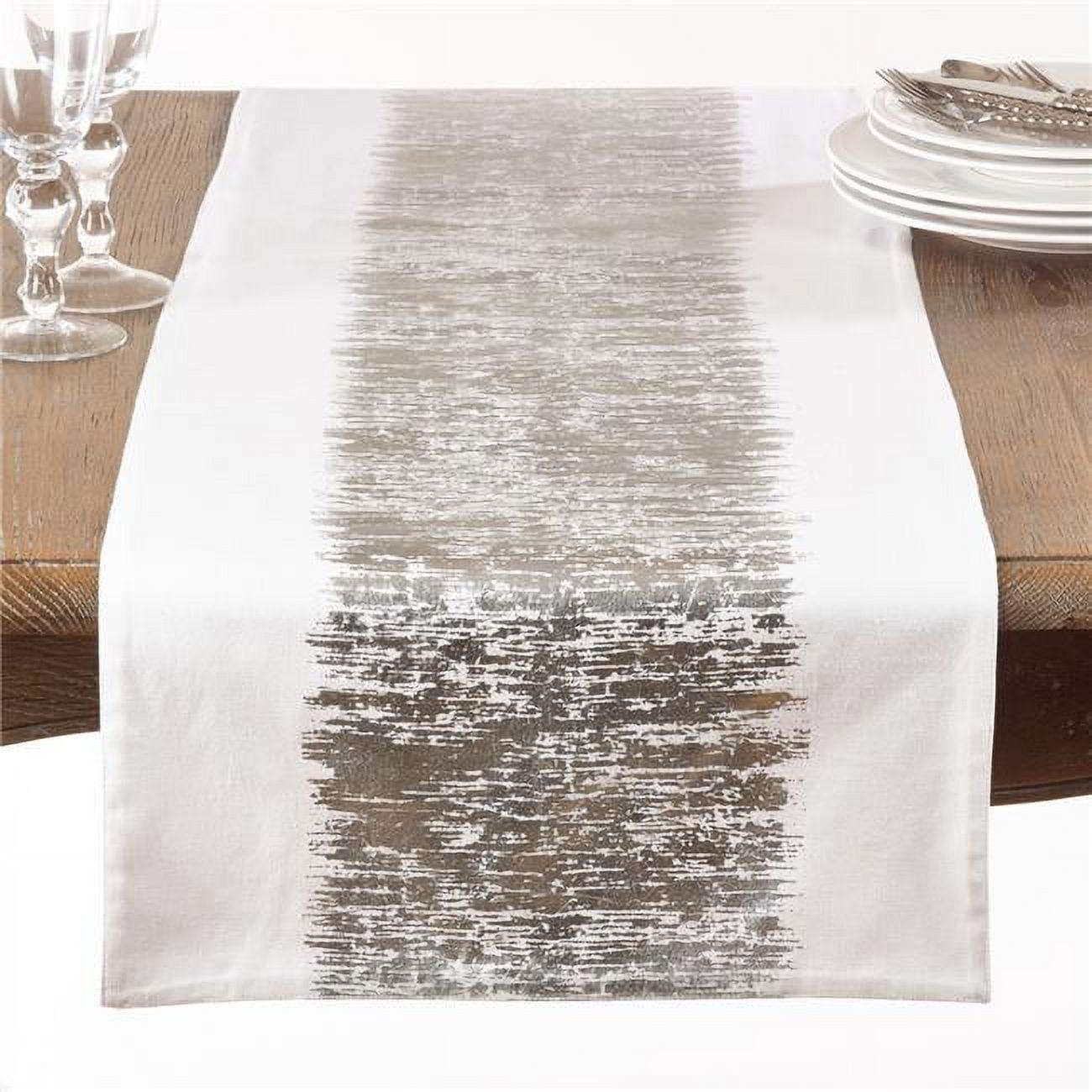 120 in. Metallic Banded Design Cotton Table Runner, Silver