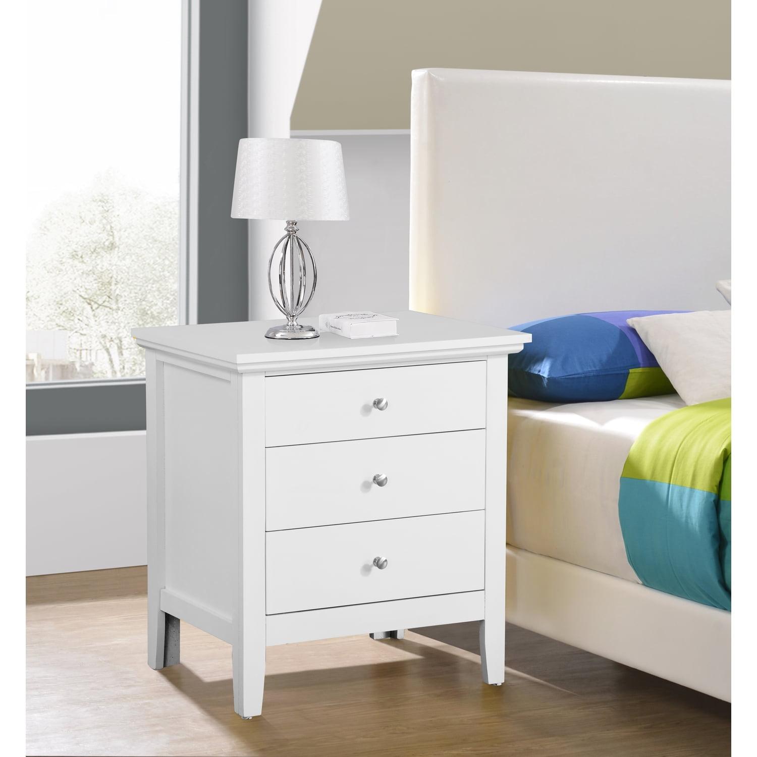 White Wood 3-Drawer Nightstand with Metal Knobs