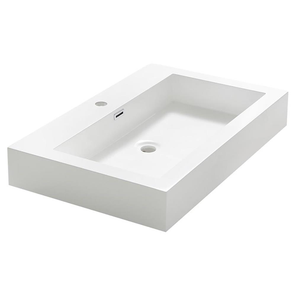 White Acrylic Rectangular Bathroom Sink with Overflow