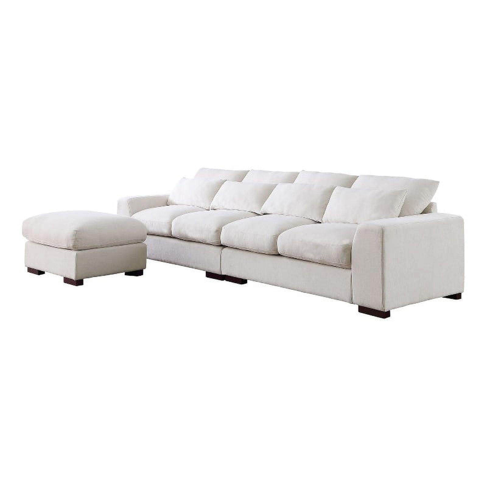 Beige Linen-Blend Modular Sectional Sofa with Ottoman & Toss Pillows