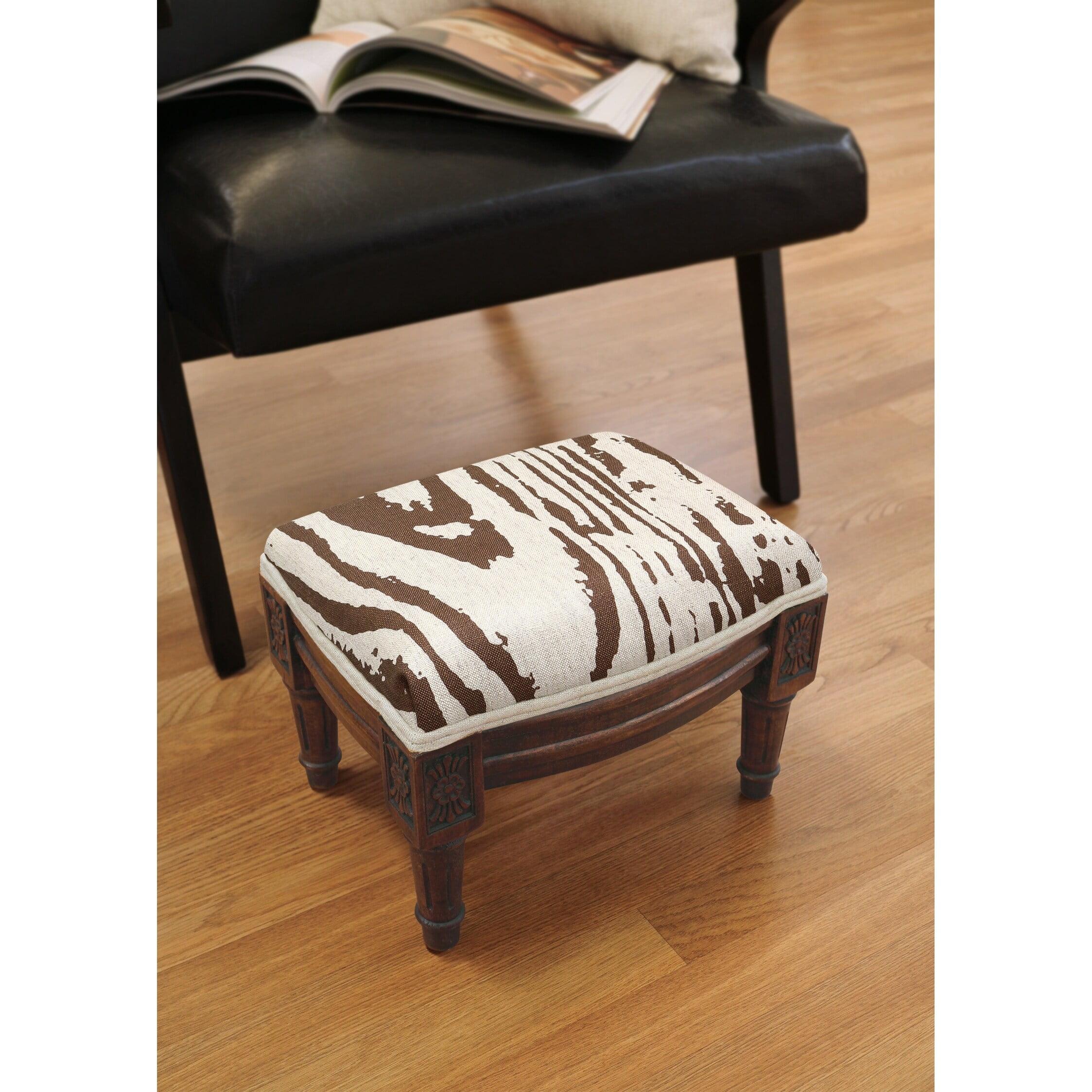 Small Brown Faux Bois Linen Upholstered Footstool